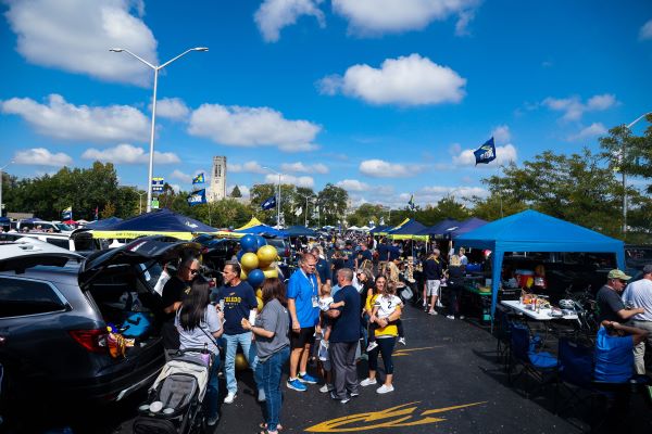 A group of fans gather to tailgate in Lot 10.