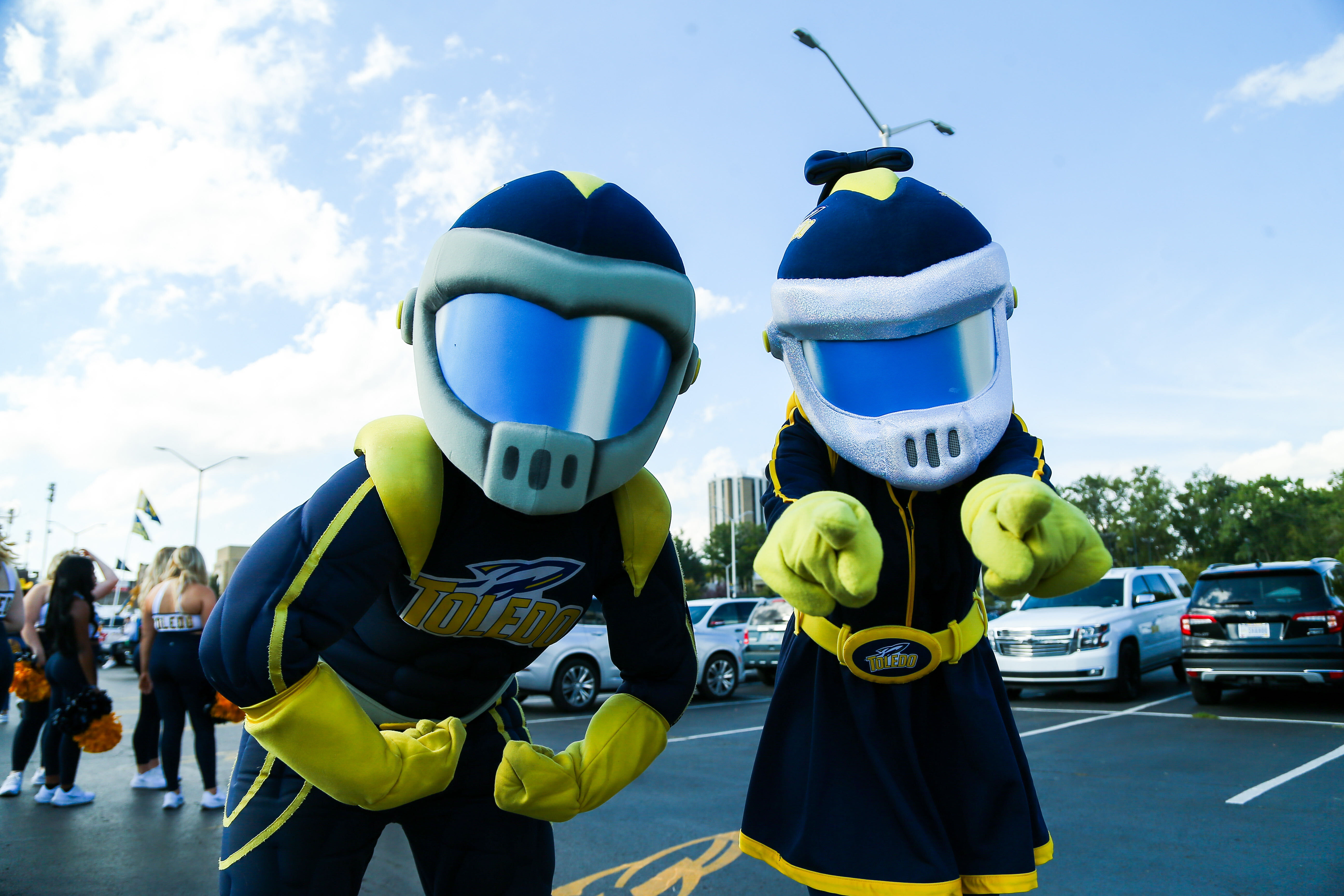 A photo of Rocky and Rocksy, Toledo Mascots, posing for the camera.