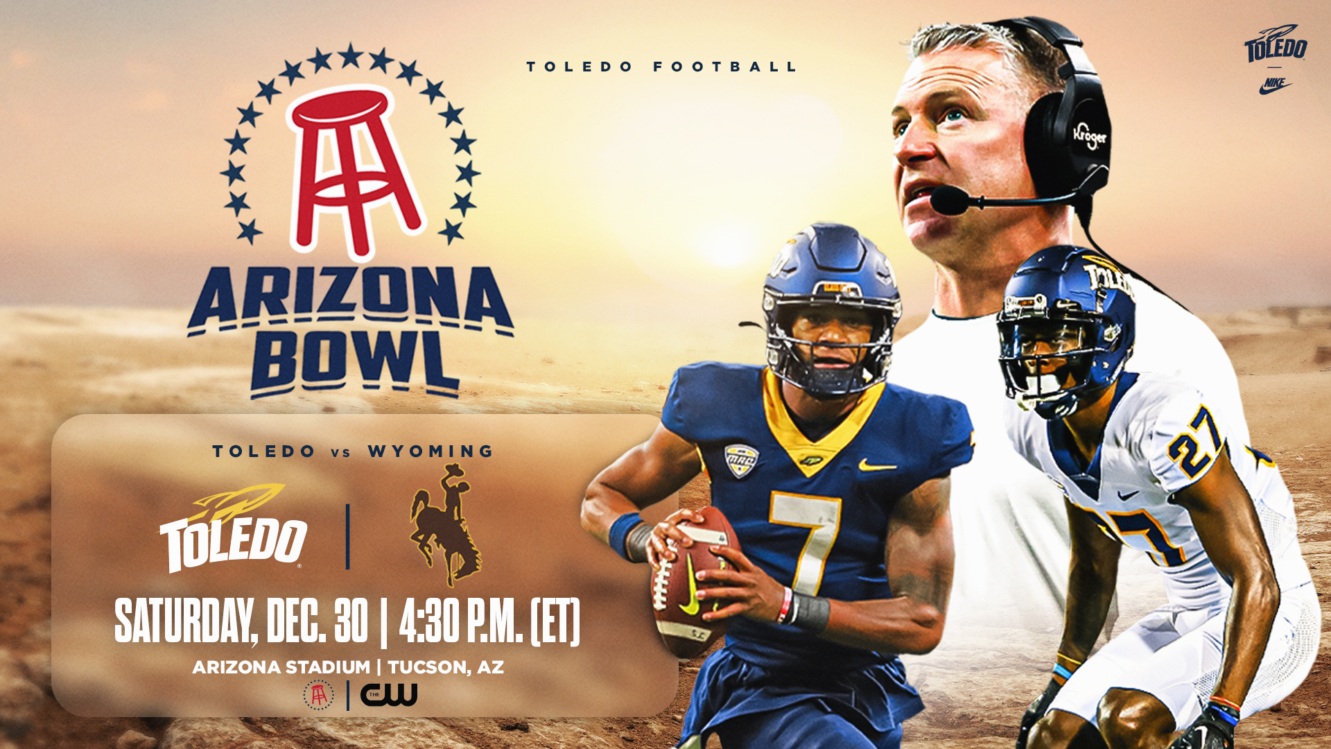 Barstool Arizona Bowl: Toledo vs Wyoming, Saturday, Dec. 30 4:30 PM ET, Arizona Stadium, Tucson, AZ